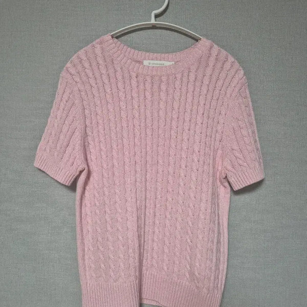 [BUNJANG] Giordano Cable Knit Short Sleeve T-Shirt Pink / 지오다노 꽈배기 반팔 니트 핑크