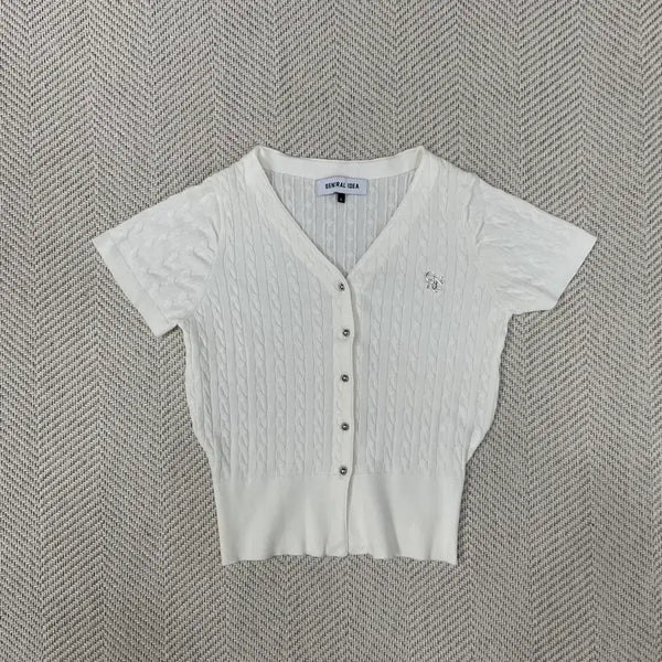 [BUNJANG] General Idea Cable Short Sleeve Knit Cardigan Ivory S / 제너럴아이디어 케이블 반팔 니트 가디건 아이보리 S