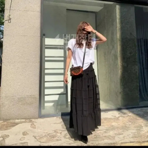 [BUNJANG] Number Project Head to Toe Frill Long Skirt Black / 넘버프로젝트 헤드투토 스커트