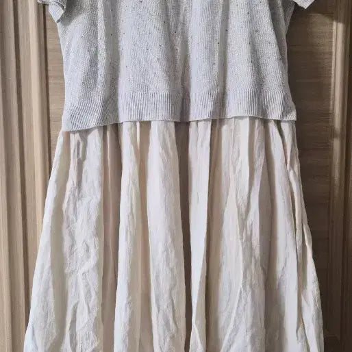 [BUNJANG] Ivory Knit Mix Chiffon Dress / 아이보리니트원피스