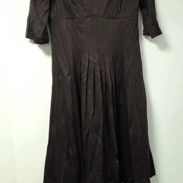 [BUNJANG] Chocolate Brown V-neck Pintuck Long Dress / 초코 브라운 브이넥 핀턱 롱 원피스