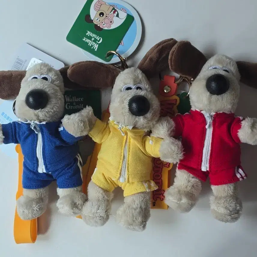 [BUNJANG] Gromit 3-Piece Plush Keychain Set (Blue, Yellow, Red) / 츄리닝 그로밋 인형 키링 3종 파랑 노랑 빨강 그로밋