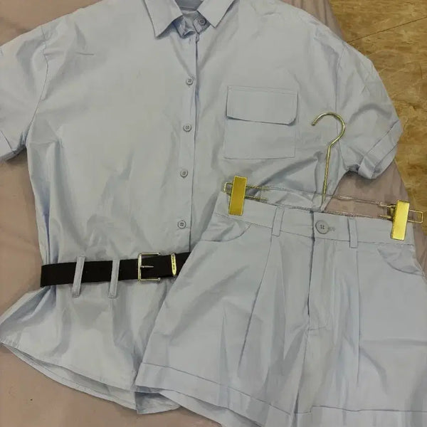 [BUNJANG] Women's Sky Blue Shirt and Shorts Set / 여성 셔츠 반바지 세트 하늘색