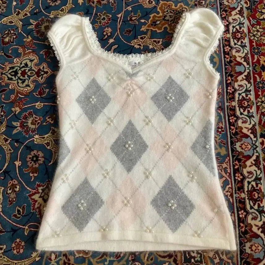 [BUNJANG] Pearl Argyle Knit / 진주 아가일 니트 stc빈티지 진리빈티지 히메갸루 리즈리사 세실맥비