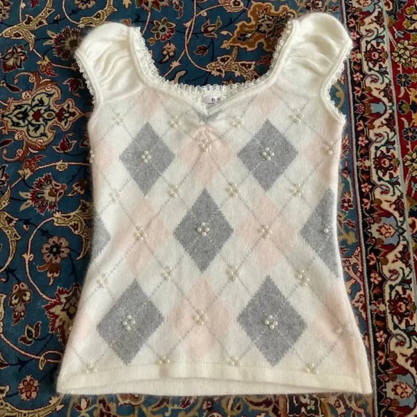 [BUNJANG] Pearl Argyle Knit / 진주 아가일 니트 stc빈티지 진리빈티지 히메갸루 리즈리사 세실맥비