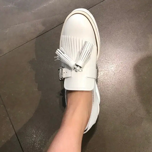 [BUNJANG] Tod's White Leather Tassel Loafers 4cm Heel Size 37.5 (245) / 토즈 태슬 클리퍼