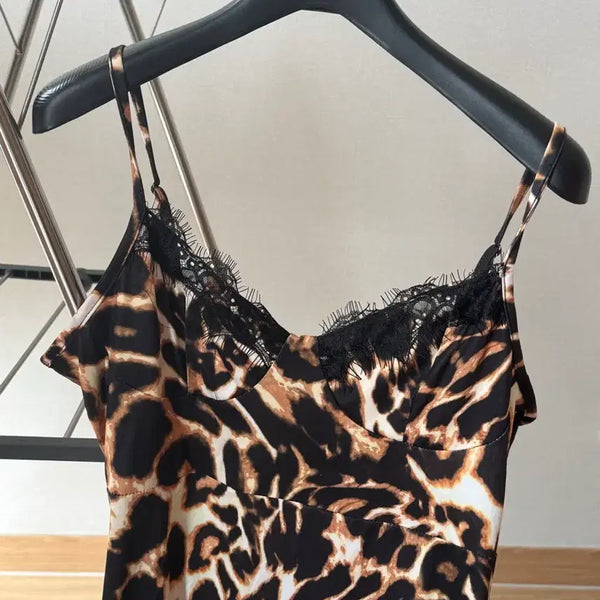 [BUNJANG] Leopard Print Lace Sleeveless Long Dress / 완전세일!!호피 레이스 나시 롱 원피스