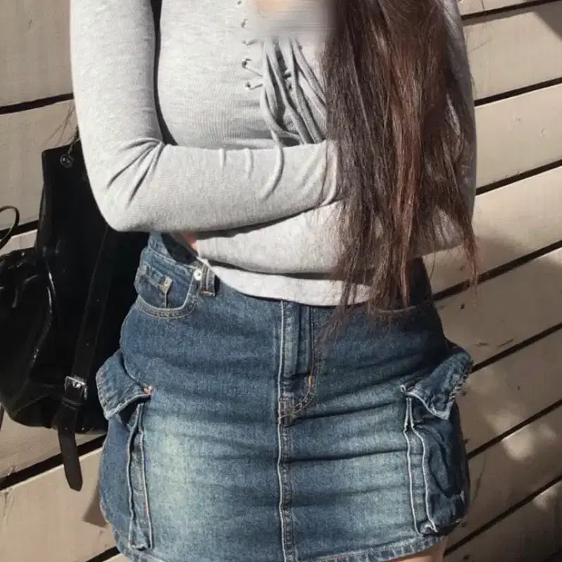 [BUNJANG] H&M Cargo Denim Skirt / H&M 카고 청치마(실제 착샷)