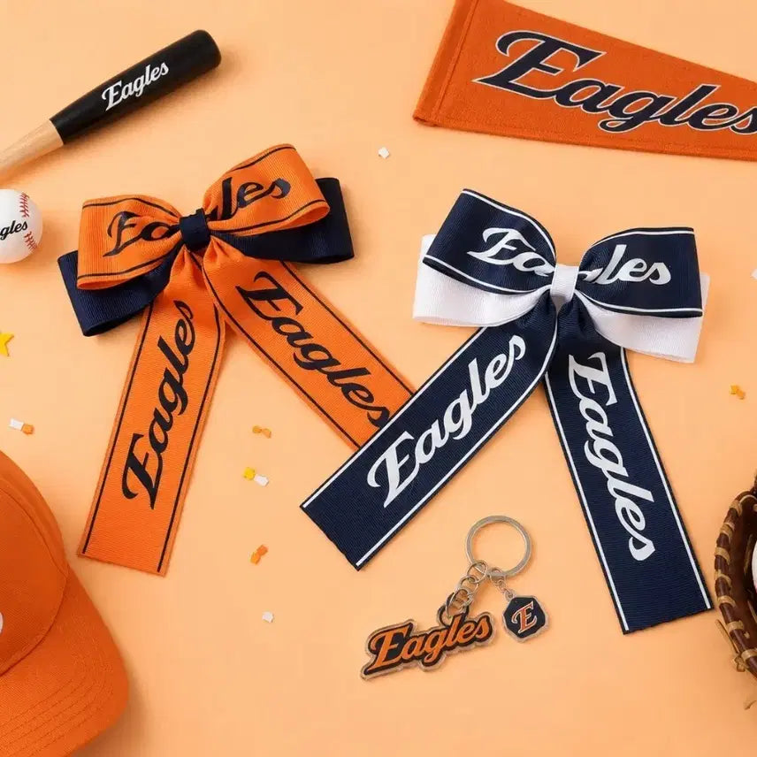 [BUNJANG] Hanwha Eagles Orange Navy Ribbon Hair Pin / 한화이글스 응원 리본핀~