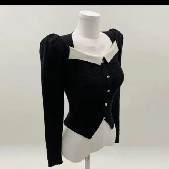 [BUNJANG] Square Neck Knit Puff Sleeve Top / 스퀘어넥 니트