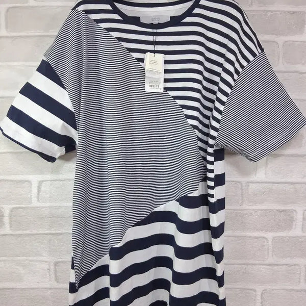 [BUNJANG] Urban Research Rosso Striped Short Sleeve T-Shirt / 새상품 어반리서치 로쏘 사선 배색 스트라이프 반팔 티셔츠