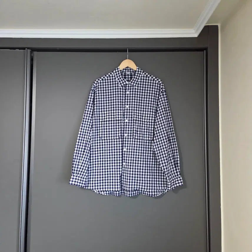 [BUNJANG] Softer Gingham Check Wide Shirt Navy M / [M] 소프터 깅엄 체크 와이드 셔츠 네이비