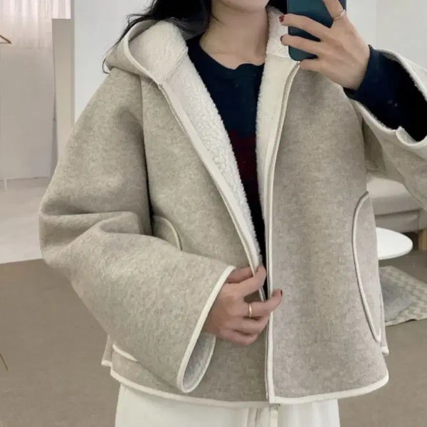 [BUNJANG] Wool Fleece Tumbler Hooded Jacket (Free Size) / 양털 울덤블후드 자켓 free