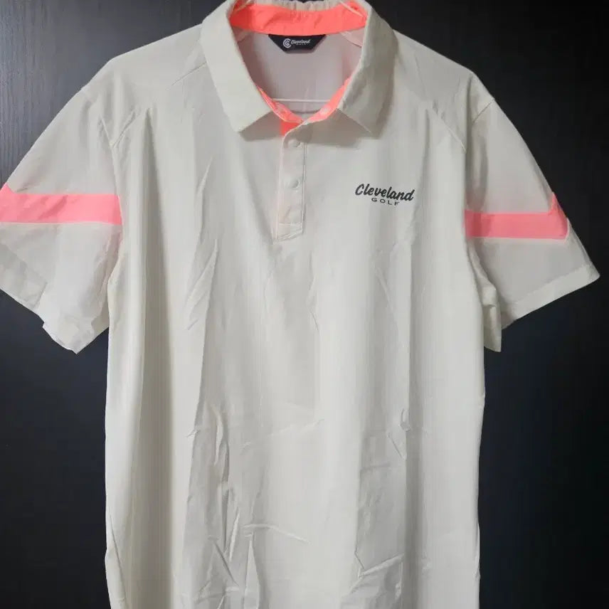 [BUNJANG] Cleveland Golf Men's Short Sleeve Polo Shirt White Neon Point Size 105 / 클리블랜드 골프 반팔 카라티 화이트 네온 포인트 105