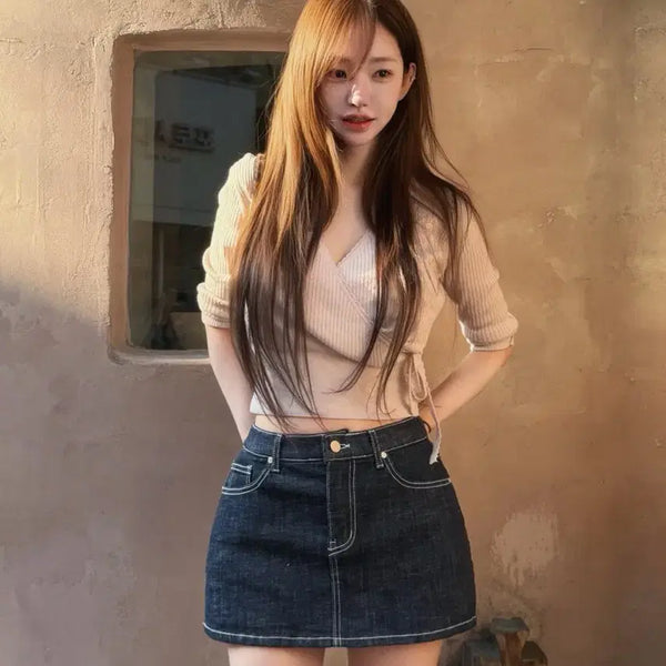 [BUNJANG] KindaMimi High-Waisted Denim Skirt Shorts M / 카인다미 골반볼륨업 생지 데님 치마바지 M