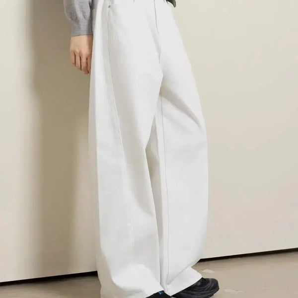 [BUNJANG] Yuzen Bag Logo Slash Wide Denim Pants White / 유젠 백 로고 슬래쉬 와이드 데님 팬츠 화이트