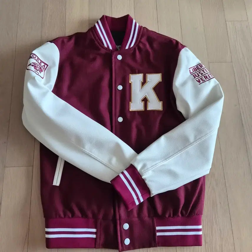 [BUNJANG] Korea University Burgundy & White Sleeve Baseball Jacket (Size S) / 고려대학교 과잠 S
