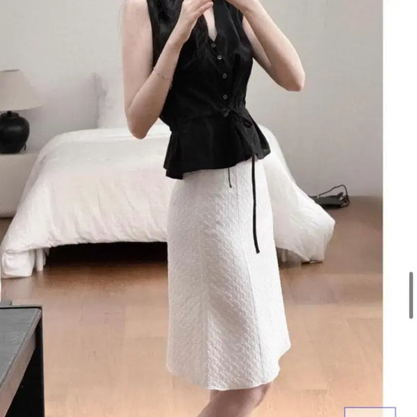 [BUNJANG] UUR Quilted Midi Skirt White / uur 미디 화이트 스커트