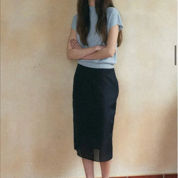 [BUNJANG] Angelo Bianco H-Line Midi Skirt (Black) / 안젤로 비안코 여름 h라인 스커트 (블랙)