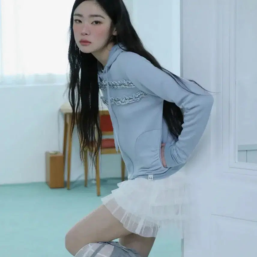 [BUNJANG] Ugly Shadow Dot Mesh Layered Skirt (Ivory) / 어글리쉐도우 도트 매쉬 캉캉 스커트(아이보리)
