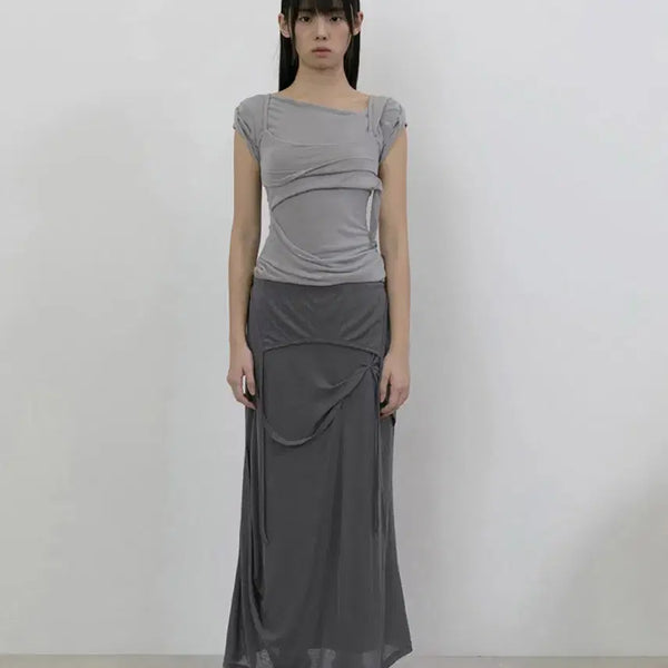 [BUNJANG] Flare Up Long Skirt Dark Grey / 플레어업 롱스커트 다크그레이