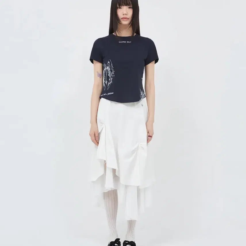 [BUNJANG] Second Salt Shirring Layered Skirt (White) / 세컨드 솔트 셔링 레이어드 스커트 (화이트)