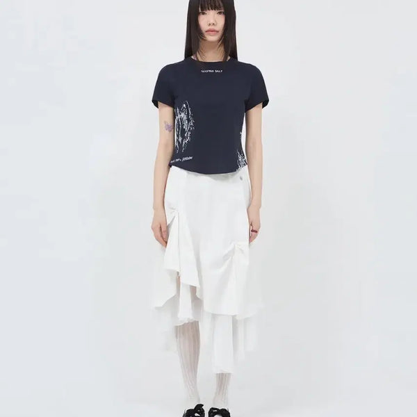 [BUNJANG] Second Salt Shirring Layered Skirt (White) / 세컨드 솔트 셔링 레이어드 스커트 (화이트)