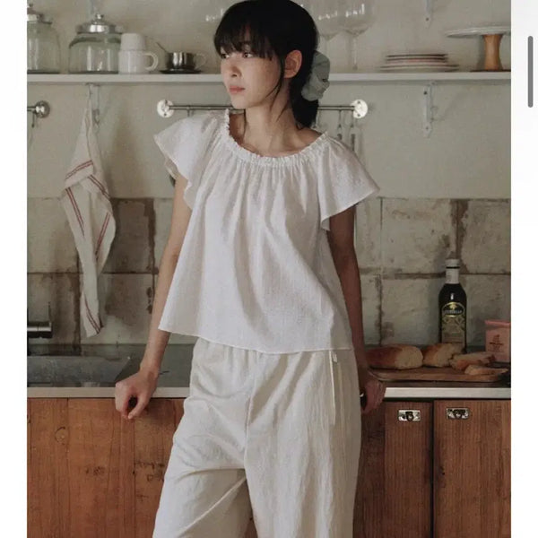 [BUNJANG] Mango Many Please White Off-Shoulder Blouse / 망고매니플리즈 mnp 화이트 셔츠 오프숄더 블라우스