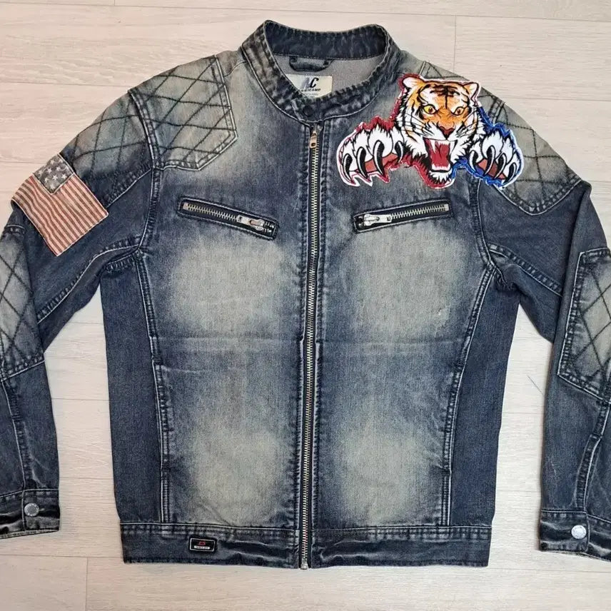 [BUNJANG] Tiger Patch Denim Jacket / 바이크 호랑이 패치 데님 자켓