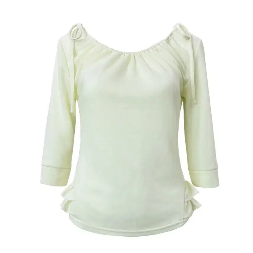 [BUNJANG] Chemise Shirred Mid-Sleeve Frill Top (Lemon) / 체메씨 셔링 미드 슬리브