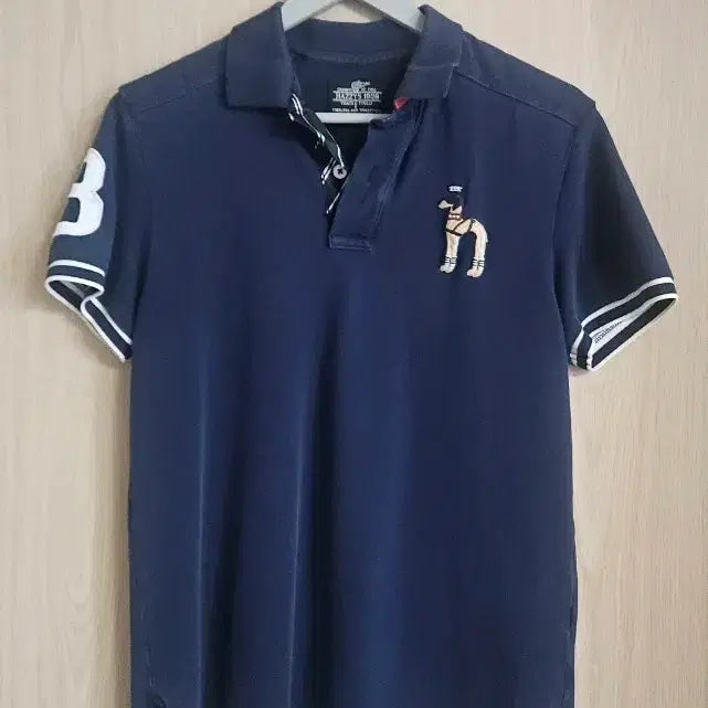 [BUNJANG] Hazzys Houndstooth Embroidered Polo Shirt Navy / 헤지스 100