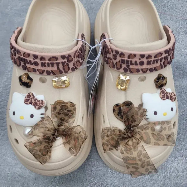 [BUNJANG] Sanrio Hello Kitty Beige Leopard Platform Sandals / 산리오 헬로키티 베이지 호피 레오파드 통굽샌들 슬리퍼 230mm