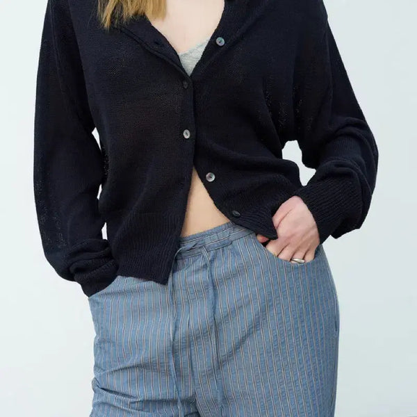[BUNJANG] Archive J2U Boatneck Summer Linen Cardigan Navy / 아카이브제이투유 보트넥 썸머 린넨 가디건 네이비