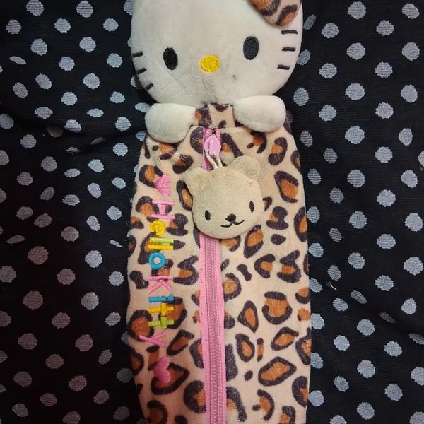 [BUNJANG] Vintage Hello Kitty Leopard Print Plush Charm Pencil Case / 고전 헬로키티 키티 호피 봉제 타이니참 키링 필통 펜케이스