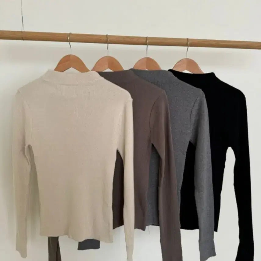 [BUNJANG] Chuni TORY Long Sleeve Half-Neck Knit Bundle Set (Ivory, Grey, Brown, Black) / 츄니토리 긴팔반넥니트 4장 일괄판매