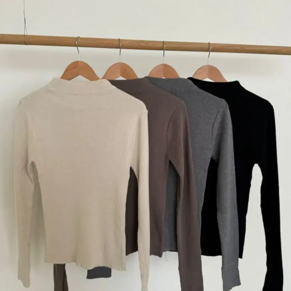 [BUNJANG] Chuni TORY Long Sleeve Half-Neck Knit Bundle Set (Ivory, Grey, Brown, Black) / 츄니토리 긴팔반넥니트 4장 일괄판매