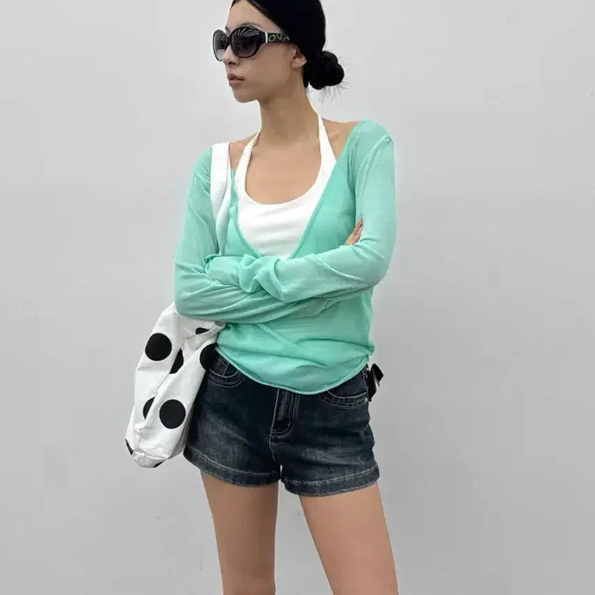 [BUNJANG] Black Up See-Through Summer Knit / 블랙업 시스루 여름니트 썸머룩 mint 살안타템