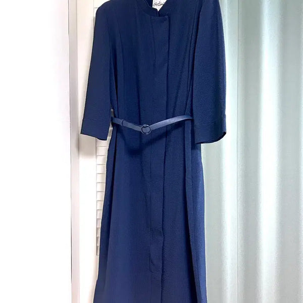 [BUNJANG] Crocodile Lady Navy Pattern Dress with Belt Set / 크로커다일레이디 네이비 패턴 원피스 벨트 세트