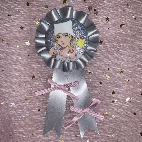 [BUNJANG] Handmade Ita Bag Can Badge Rosette - Silver Ribbon / 수제 이타백 캔뱃지 천사코어 로제트-실버리본