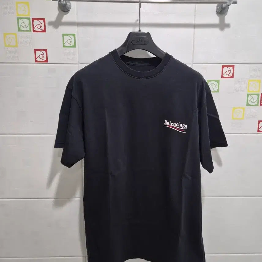[BUNJANG] Balenciaga Wave Logo Short Sleeve T-Shirt / 한글택 S-100-105 발렌시아가 웨이브로고 반팔티