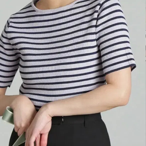 [BUNJANG] Free's Mart Boatneck Striped Short Sleeve Knit / FREE'S MART 보트넥 스트라이프 반팔 니트