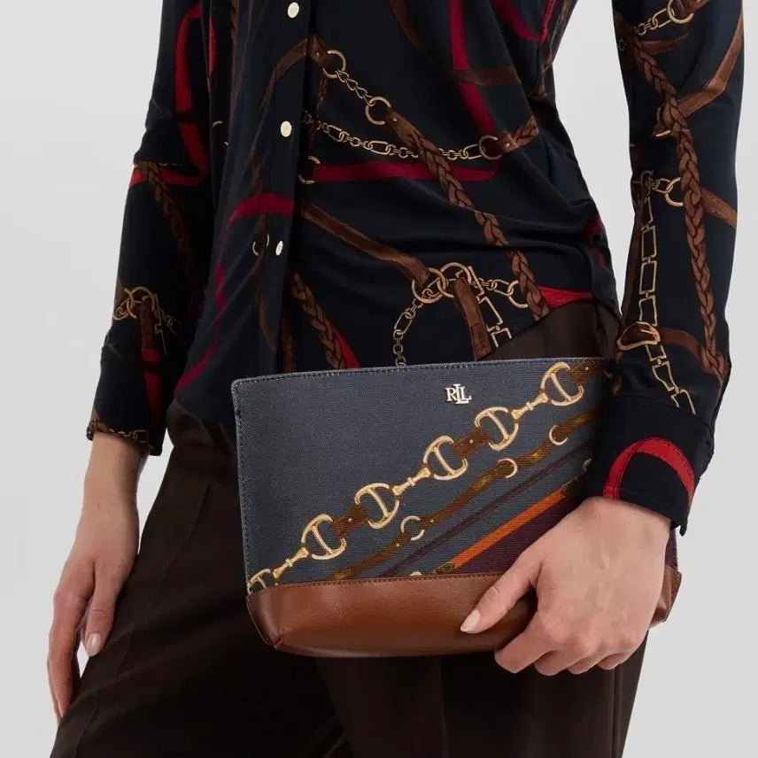 [BUNJANG] Lauren Ralph Lauren RL Logo Pattern Canvas Clutch Pouch / 여성 로렌 랄프로렌 RL 로고 패턴 캔버스 클러치 파우치
