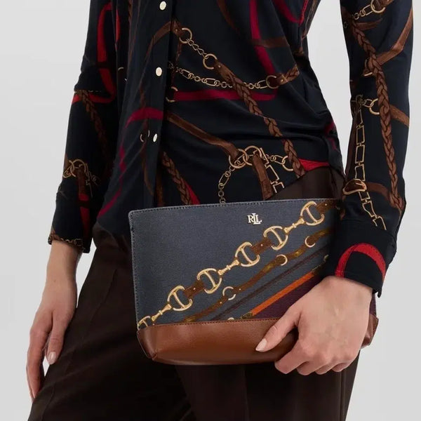 [BUNJANG] Lauren Ralph Lauren RL Logo Pattern Canvas Clutch Pouch / 여성 로렌 랄프로렌 RL 로고 패턴 캔버스 클러치 파우치