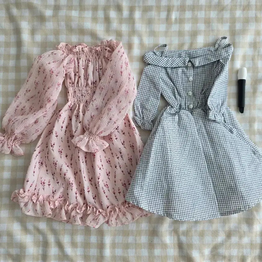 [BUNJANG] Roots Off-Shoulder Dress & DalKang Studio Frill Dress Set (SD Size) / 루츠 오프숄더 원피스+달캉공방 프릴 원피스(sd)