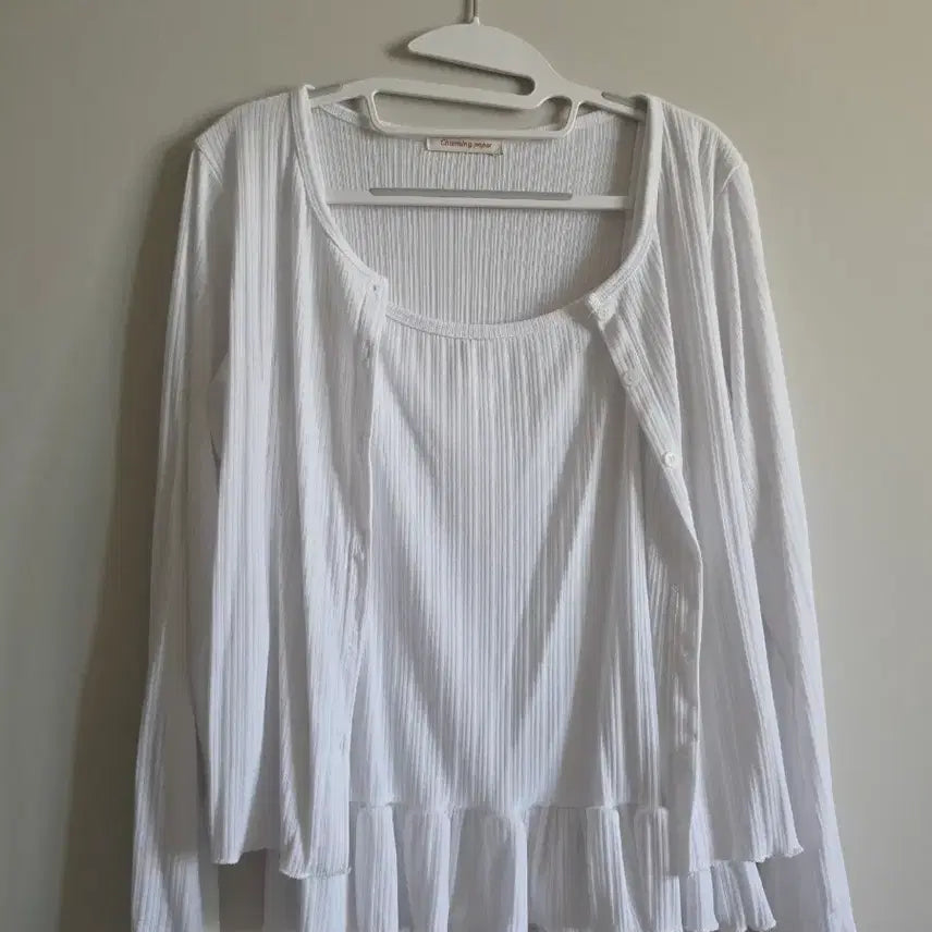 [BUNJANG] White Ribbed Tank Cardigan Set (Plus Size) / 화이트 골지 나시 가디건 세트(빅사이즈)
