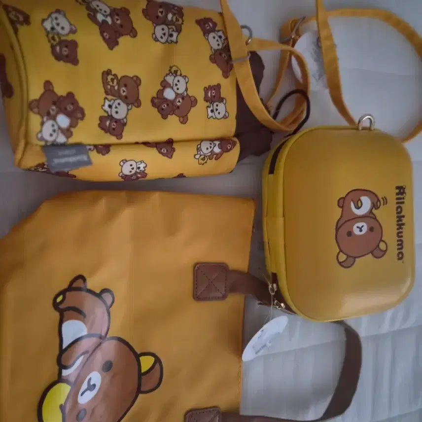 [BUNJANG] Rilakkuma Yellow Pouch Set (Pouch, Tumbler Bag, Eco Bag) / 리락쿠마 노란색 파우치 세트 파우치&텀블러 백&에코백