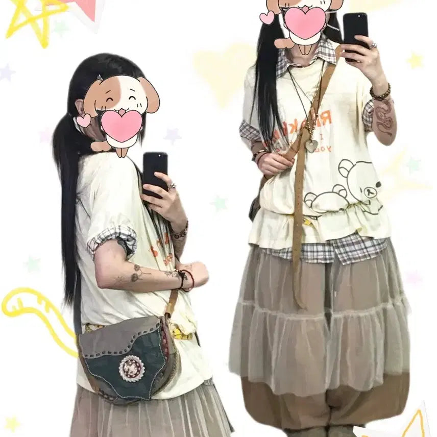 [BUNJANG] KIRU Vintage Coordi Set Rilakkuma Yellow Short Sleeve / 키루 빈티지 코디 세트 리락쿠마 옐로우 반팔