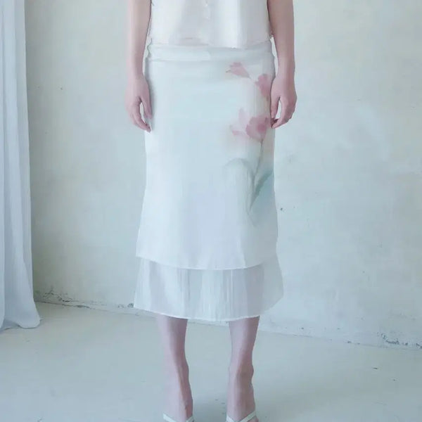 [BUNJANG] Newearlin Lotus Satin Long Skirt / 뉴얼린 사틴 롱 스커트 치마 Lotus Satin Long Skirt