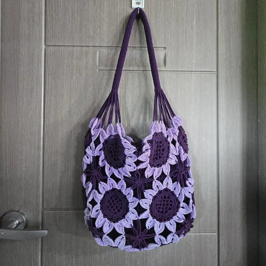 [BUNJANG] Handmade Floral Shoulder Bag - Purple / 핸드메이드 꽃무늬 숄더백 보라색