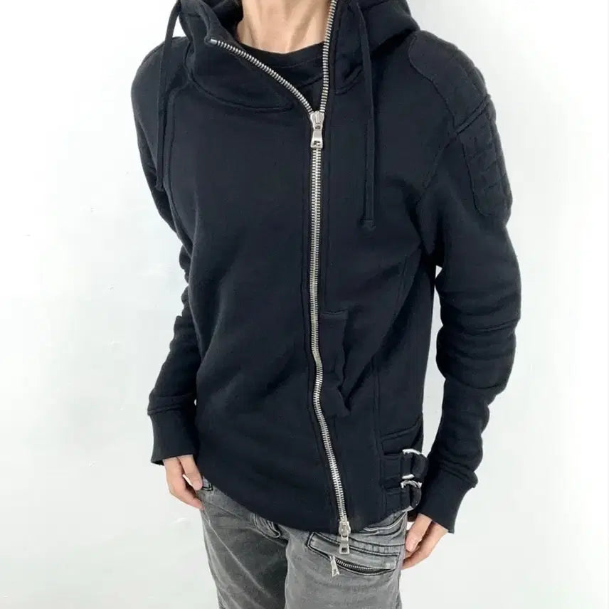 [BUNJANG] Balmain Archive Biker Hoodie Zipper / 발망 초기 아카이브 바이커후드 사선집업